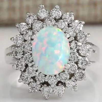 1.50 Carat Natural Australian Opal IGI Certified Diamond Ring In 14KT White Gold • $854.40