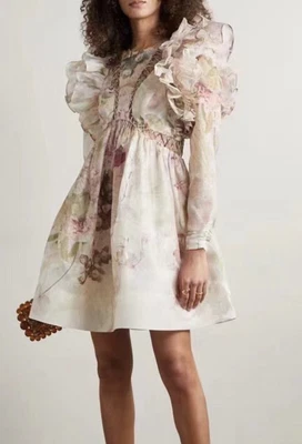 $500 • Buy Zimmerman Dancer Linen And Silk Organza Mini Dress Size 2. Brand New With Tag.