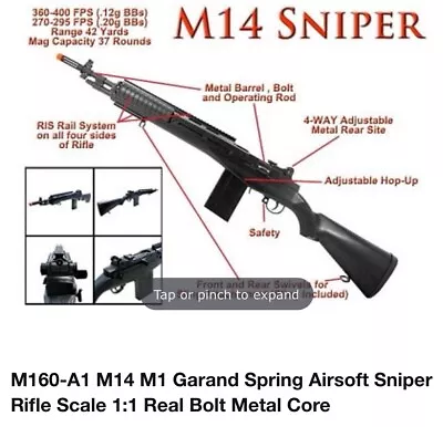 M160-A1 M14 M1 Garand Spring Airsoft Sniper Rifle Scale 1:1 Real Bolt Metal Core • $250