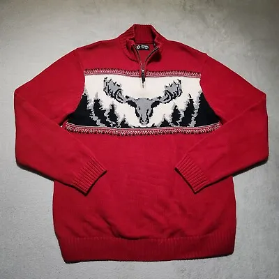 Vtg Chaps Ralph Lauren Deer Moose Quarter Zip Knit Sweater Mens L Forest Hunting • $19.99