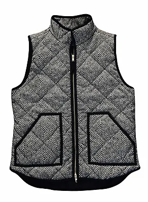 J Crew Excursion Quilted Puffer Vest Women’s Small Black And Gray Herringbone • $32