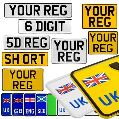 Pressed Metal Number Plates Legal All Sizes: Oblong Square Short Motorcycle • £17.99