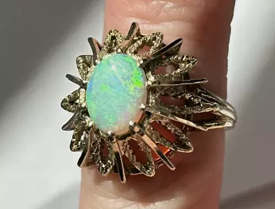 Vintage 14K Yellow Gold Cabochon Opal Ring Sz 6.25 • $424.99