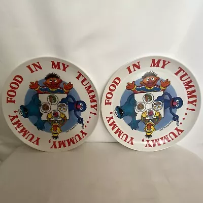 VINTAGE Set Of 2 Sesame Street Muppets Child Plates  Yummy Food In My Tummy   • $18.99