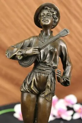 Bronze Art Deco Minstrel Musician W Banjo Figurine Marble Base Home Decor Figure • $249