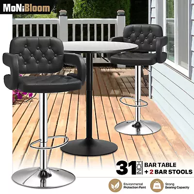 Set Of 3 Pub Table 2 Bar Stools Set Swivel Chair Adjustable Height Leather Seat • $288.99