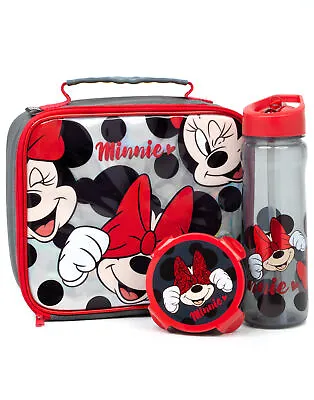 £18.99 • Buy Disney Minnie Mouse Lunch Box 3 Piece Kids Bag Water Bottle Snack Pot One Size