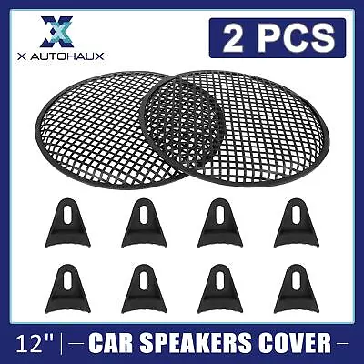 2pcs 12 Inch Car Speaker Cover Black Metal Mesh Subwoofer Grill Horn Protector • £15.19