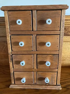 Antique Wood Apothecary Spice Cabinet Eight Drawers  Porcelain Knobs • $75