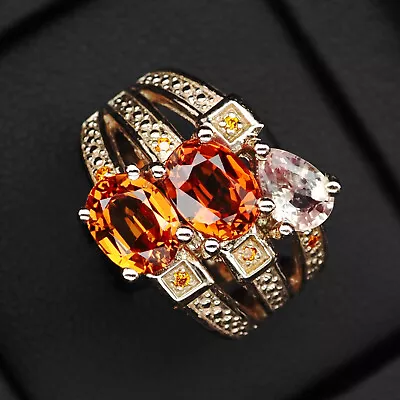 Orange Spessartite Garnet With Sapphire 4.6Ct 925 Sterling Silver Rings Size 5.5 • $32.99