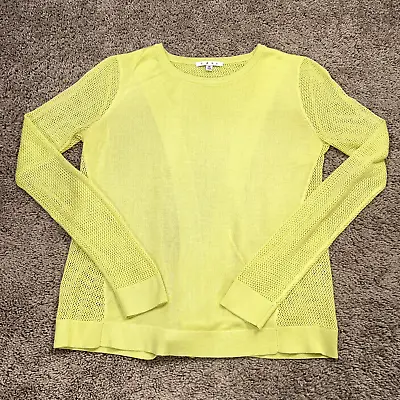 CAbi Sweater Womens Medium Green Yellow Lemon Lime Split Back Pullover Open Knit • $17.79