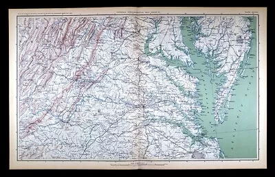 Civil War Map Chesapeake Bay Virginia Maryland Richmond Charlottsville Norfolk • $68