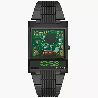 Bulova Men LED  Computron D-Cave Black Stainless Steel Watch 32MM 98C140 • $312.99