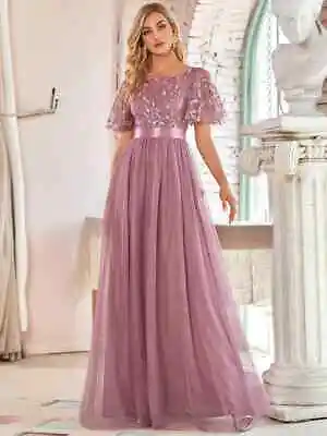 £49.99 • Buy Women's A-Line Short Sleeve Embroidery Floor Length Wedding Guest Dresses SIZE U