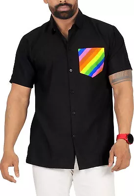 LA LEELA Men's Short Sleeve Button Down Shirts Solid Shirt Casual M Ink Plain • $20.24