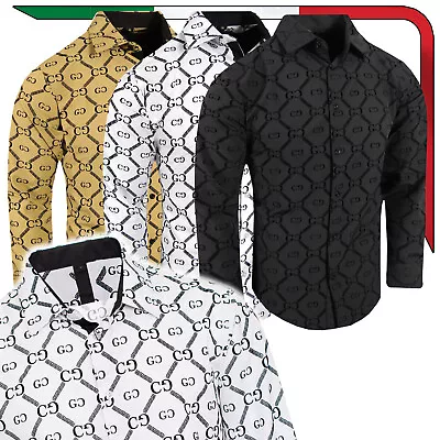 Italian Velvet Floral Stripe Shirt Mens Luxury Logo Slim Fit Stretch Button Up • $29.95
