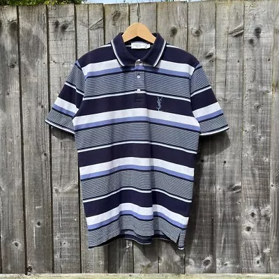 Vintage Yves Saint Laurent YSL Striped Cotton Polo Shirt XL Y2k • £25