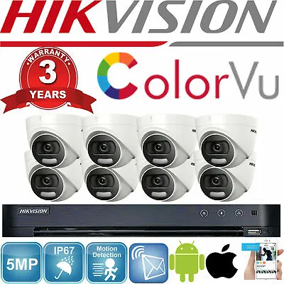 Hikvision CCTV 5MP DVR ColorVu Dome Camera White DS-2CE72HFT-F28 IP67 Full KIT • £247.99