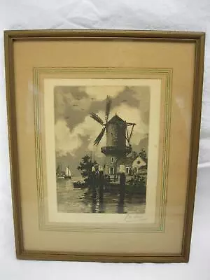George Doris Windmill Etching Print Old Vtg Antique French Listed Artist • $99.99