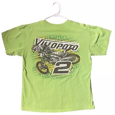 Ryan Villopoto T-shirt Size L Green Front & Back Print Motocross Monster Dunlop • $10