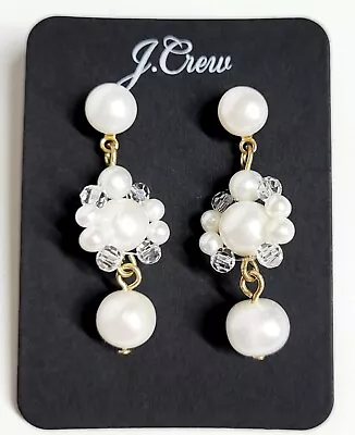 J.Crew Pearl Cluster Dangle Earrings In Pearl Multi-Color Gold Plated Brass NWT • $24