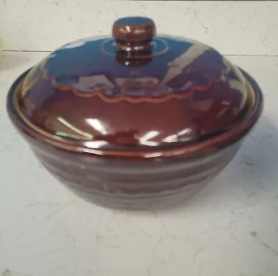 Vintage (Marcrest?) Stoneware Casserole Dish W/ Lid Daisy Dot Brown Oven Proof • $14.99