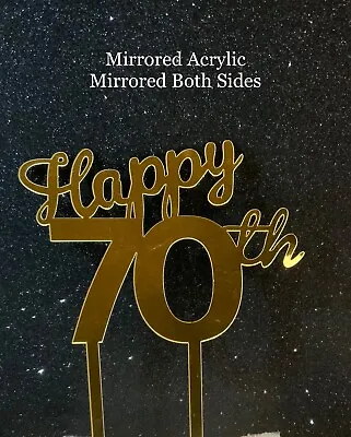 70th Birthday Acrylic Cake Topper 70 Double Sided Assembled Free Post Mirrored • £4.99