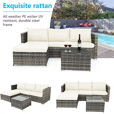 Garden Rattan Daybed Furniture Outdoor Patio Lounger 5pc Sofa & Coffee Table Set • £395.25