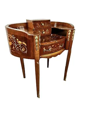 Louis XV Bean Shaped Secretary Step Desk W/ Wood Marquetry Gilded Brass Accents • $1495