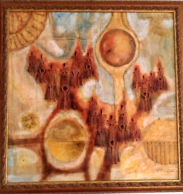 Mexican Brutalist Textured Oil Painting By Gimenez Nunez Mexico 1973 LISTED • $189.98