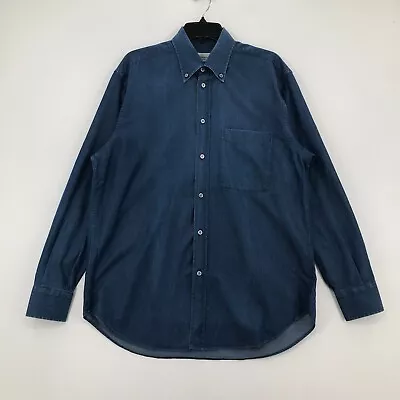 Brioni Sport Shirt Mens Medium Blue Button Long Sleeve Denim Cotton Casual Men • $77.77
