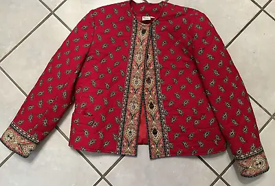 Vintage Vera Bradley Indiana Button Up Jacket Red Paisley Size Large 100%  C0tto • $32