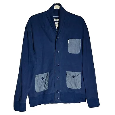 Marc Ecko Cut & Sew Mens Button Up Cardigan Sweater Size Large Blue Shawl Neck • $22.38