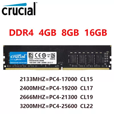 Crucial DDR4 4GB 8GB 16GB Memory Ram PC4 2133 2400 2666 3200mhz 1.2V UDimm • $36.85