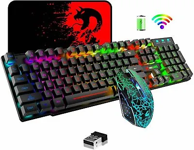 $18.27 • Buy 104 Keys Wireless Gaming Keyboard And Mouse Combo Rainbow LED Backlit For PC MAC