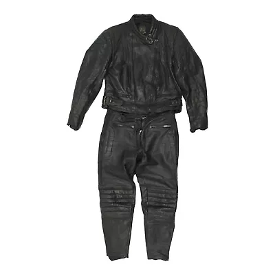 Raberg Mens Black 2 Piece Leather Motorcycle Suit | Vintage Protective Biker VTG • $124.51