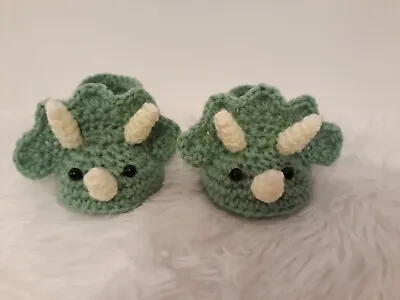 £4 • Buy Handmade Crochet Baby Dinosaur Slippers 0-3 Months