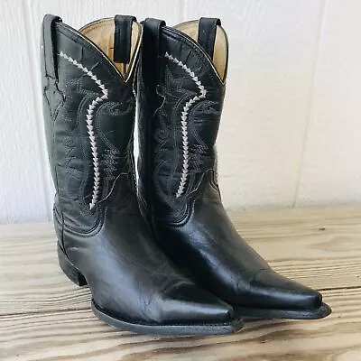 El Chero Womens Black Leather Pointy Cowboy Western Boots Size Us 6.5 Mx 23.5 • $37.91