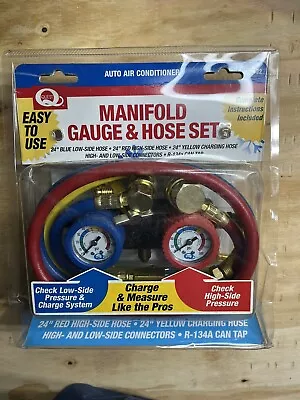 Manifold Gauge & Hose Set - 24” Blue Red Yellow Auto A/C AC Charging • $26.99