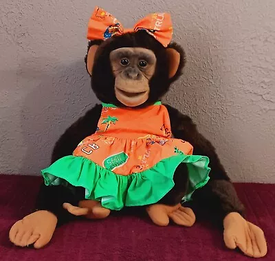 Vtg 1984 CHILD'S PLAYMATE Realistic Chimpanzee Hand Puppet W/Dress Bow-Squeaks. • $29.95