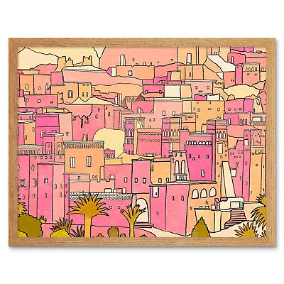 £26.49 • Buy Moroccan Town Buildings Pink Wall Art Print Framed 12x16
