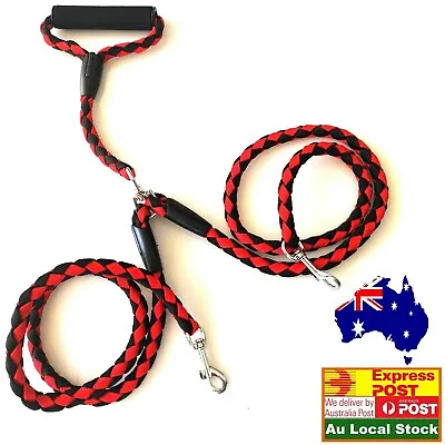 $25.50 • Buy 2 Way Coupler Multiple Duplex Double Dog Pet Walking Lead Nylon Leash Red&Black
