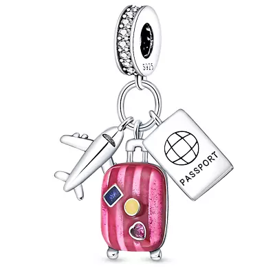 TRAVEL (Plane Passport Suitcase) S925 Sterling Silver Charm By Charm Heaven • $27.95