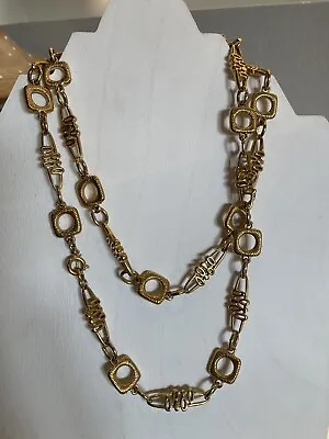 Vintage Crown Trifari Goldtone  Modernist Ornate Link Necklace 34” Pristine Cond • $56