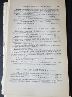 1878 Original  Report Marietta & Cincinnati Railroad Chillicothe Mill Creek Ohio • $10.95