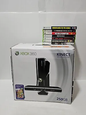 $135 • Buy Xbox 360 S Kinect Special Edition 250 GB Model 1439 Black Console With 7 Games