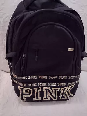 PINK Victoria Secret Black Gold Adult Laptop Book Bag BackPack  18   Gently Used • $9.99