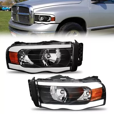 2X Headlights LED DRL Tube Black Housing For 2002-2005 Dodge Ram 1500 2500 3500 • $172.95