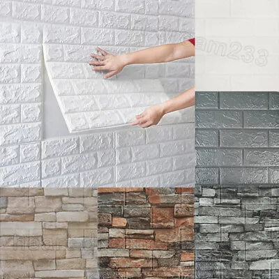 80PCS 3D Tile Brick Wall Sticker Large Self-Adhesive Waterproof Soft Foam Panel • £46.99