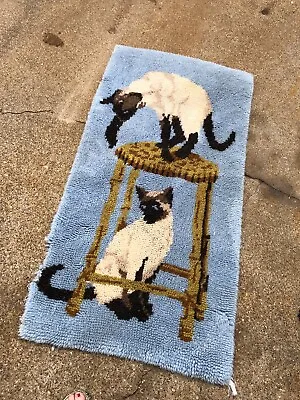 $55 • Buy Vintage Shillcraft Latch Hook Rug Wall Hanging Siamese Cats